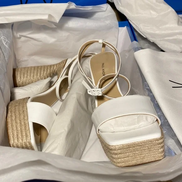 NWT Paul Andrew patent leather square toe strappy espadrille platform sandals